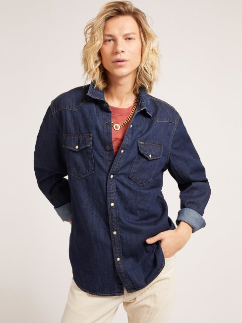 Chemise En Jean Coupe Regular Bleu Guess