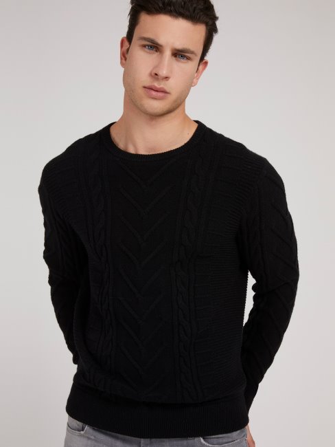 Pull Torsadé Noir Guess