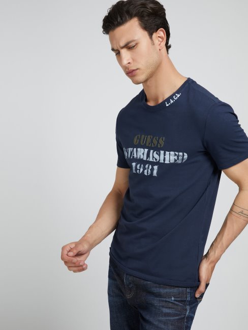 Tee Shirt Guess Tendance Avec Logo Sur Le Devant Bleu