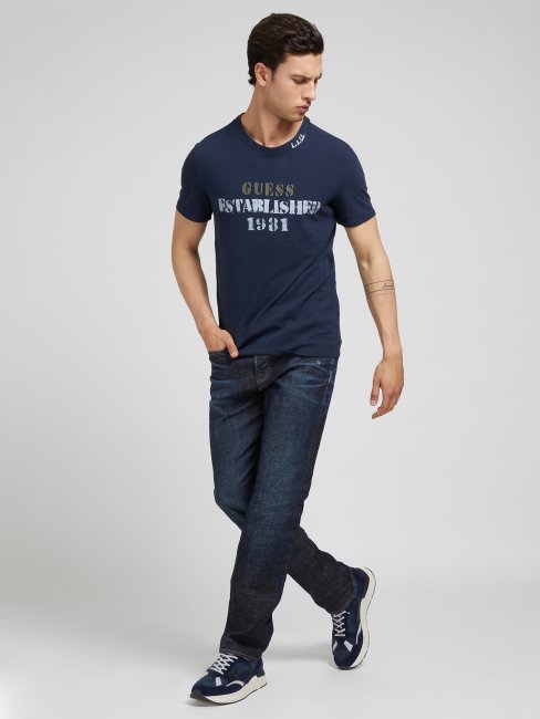 Tee Shirt Guess Tendance Avec Logo Sur Le Devant Bleu