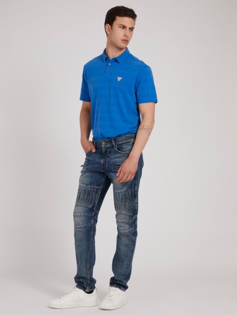 Pantalon En Jean Bleu Coupe Slim Motard Guess