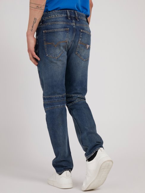 Pantalon En Jean Bleu Coupe Slim Motard Guess