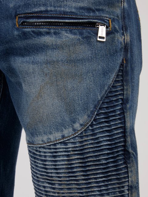 Pantalon En Jean Bleu Coupe Slim Motard Guess