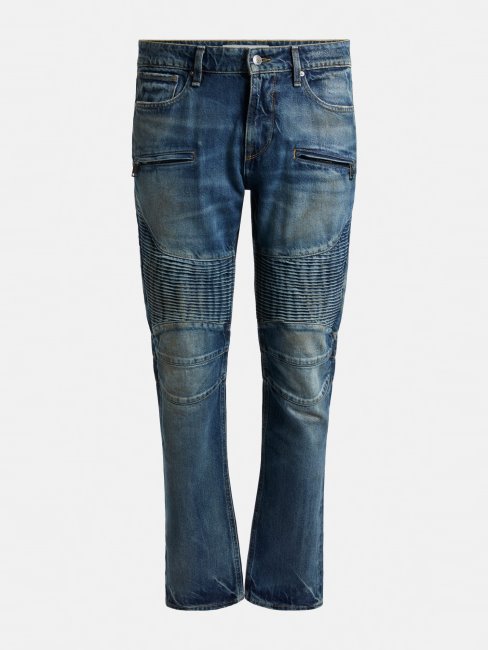 Pantalon En Jean Bleu Coupe Slim Motard Guess