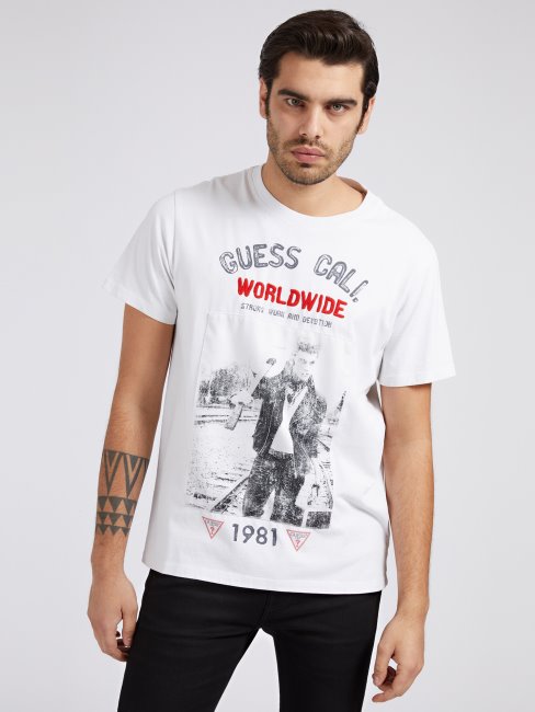 T-shirt Imprimé Devant Blanc Guess Nouvelle Tendance