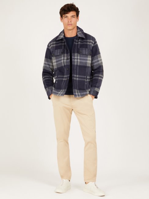 Guess Chemise Bleue En Laine Mélangée à Carreaux Multiples