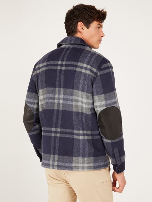 Guess Chemise Bleue En Laine Mélangée à Carreaux Multiples