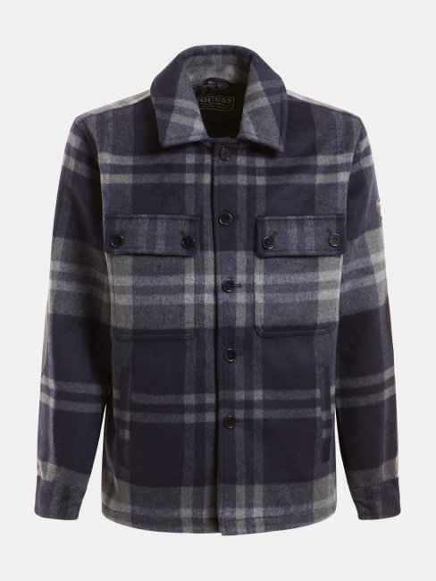 Guess Chemise Bleue En Laine Mélangée à Carreaux Multiples