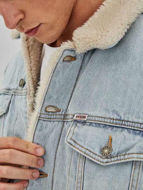 Guess Veste En Jean Slim Bleu Clair à Imprimé Arrière