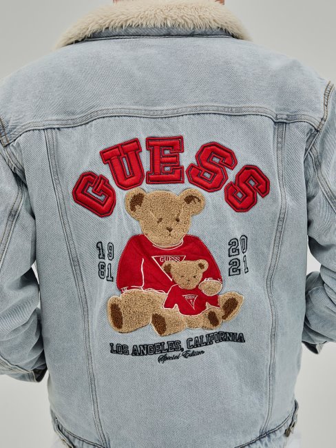 Guess Veste En Jean Slim Bleu Clair à Imprimé Arrière