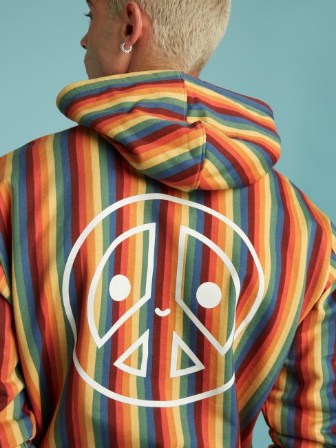 Sweat à Capuche Rayé à Motif Multicolore Guess