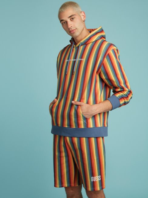 Sweat à Capuche Rayé à Motif Multicolore Guess