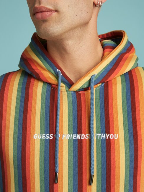 Sweat à Capuche Rayé à Motif Multicolore Guess