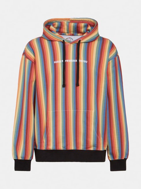 Sweat à Capuche Rayé à Motif Multicolore Guess