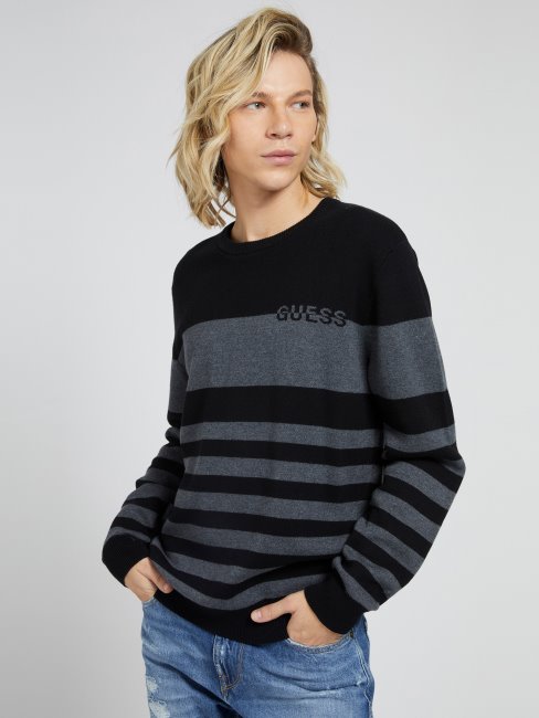 Pull Rayé Col Rond Noir Multi Guess