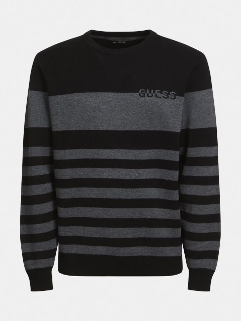 Pull Rayé Col Rond Noir Multi Guess