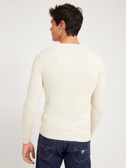 Pull Col Rond En Viscose Mélangée Crème Guess