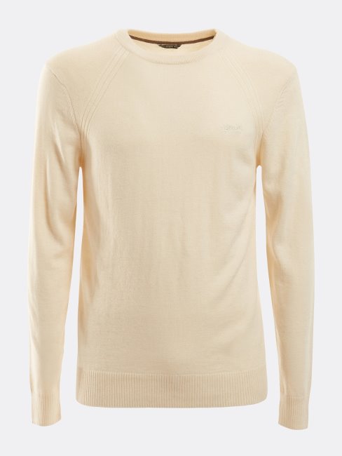 Pull Col Rond En Viscose Mélangée Crème Guess