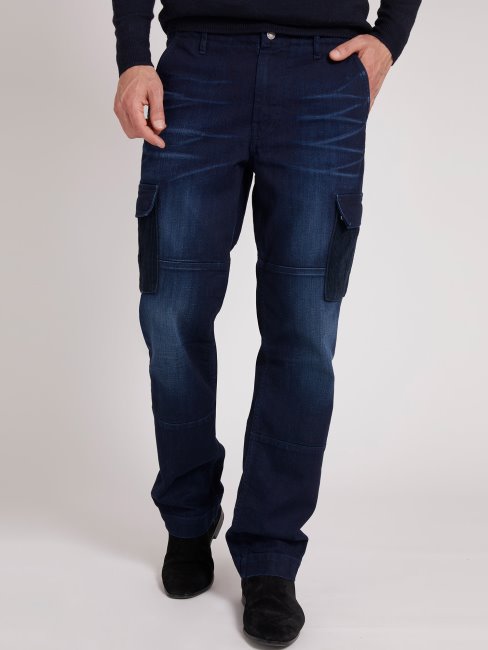 Poches Plaquées Pantalon Denim Coupe Classique Guess Bleu