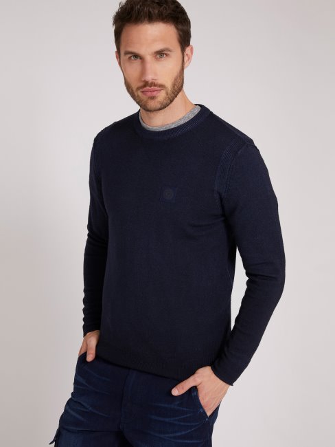 Pull En Laine Teint à Froid Bleu Guess