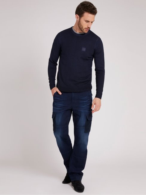 Pull En Laine Teint à Froid Bleu Guess