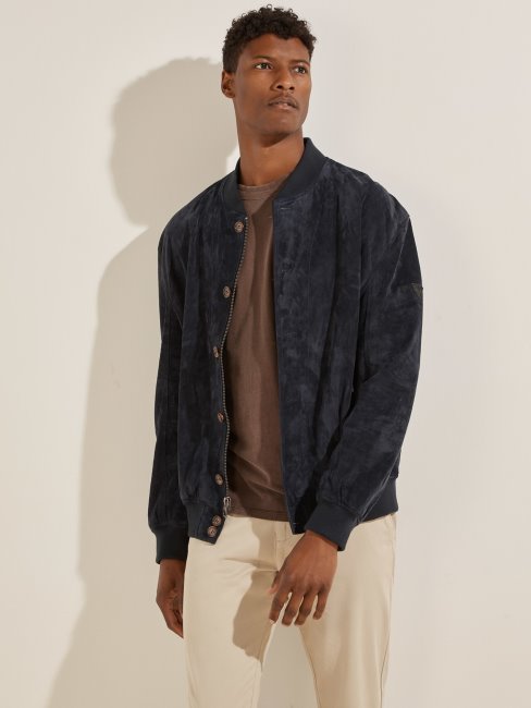 Bomber En Suède Véritable Bleu Guess