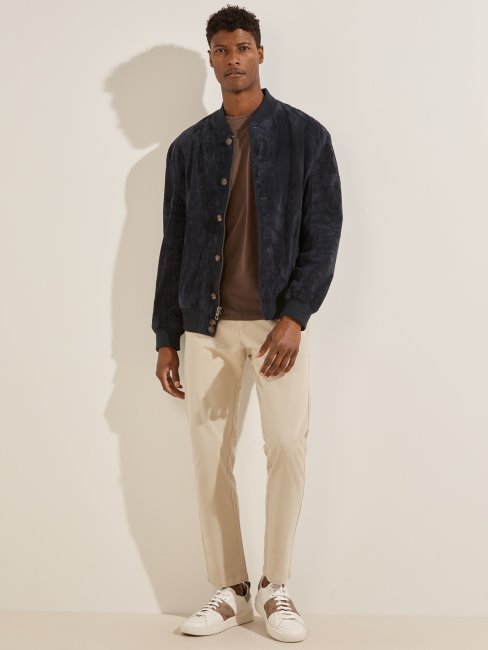 Bomber En Suède Véritable Bleu Guess