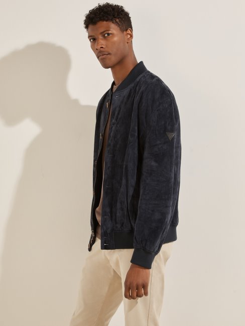 Bomber En Suède Véritable Bleu Guess