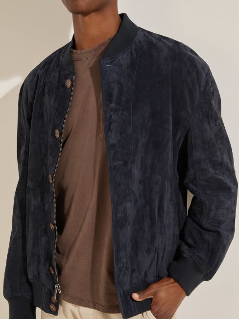 Bomber En Suède Véritable Bleu Guess