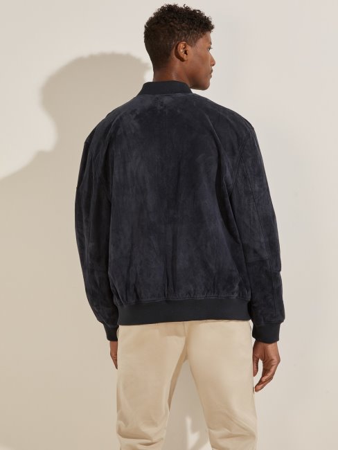 Bomber En Suède Véritable Bleu Guess