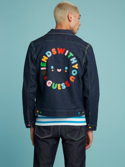 Guess Veste En Jean Bleue à Imprimé Placé