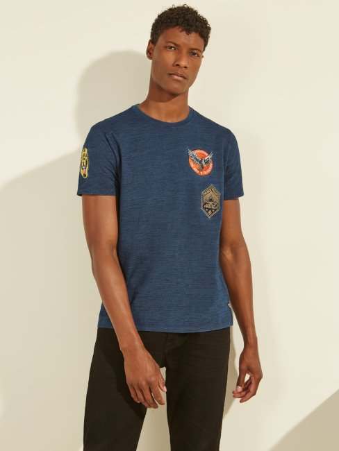 Tee Shirt Guess Détail Patch Blanc Multi