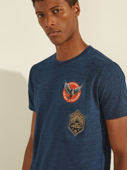 Tee Shirt Guess Détail Patch Blanc Multi