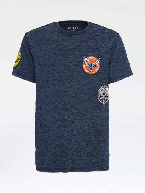 Tee Shirt Guess Détail Patch Blanc Multi