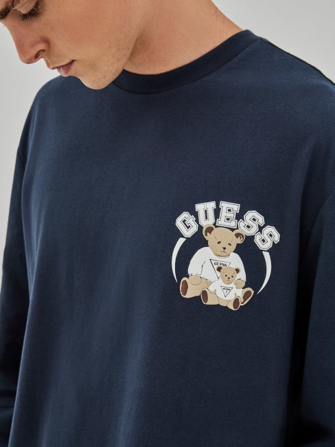 Tee Shirt Guess Bleu à Logo Sur Le Devant