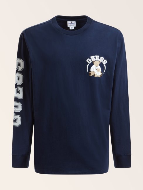 Tee Shirt Guess Bleu à Logo Sur Le Devant