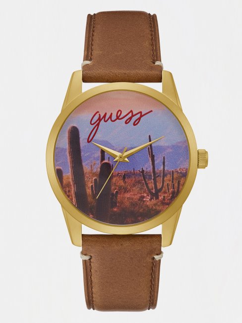 Montre Analogique En Cuir Noir Guess