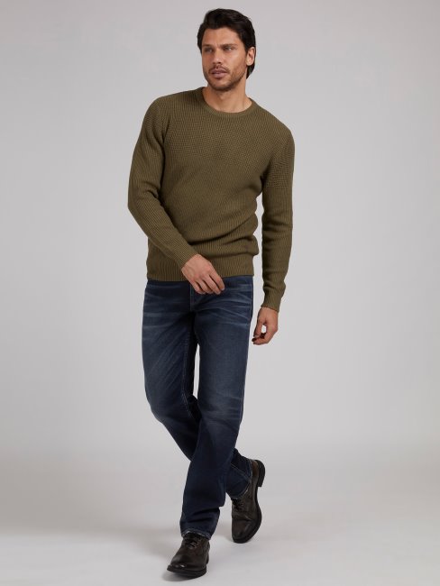 Pull Col Rond En Viscose Mélangée Vert Guess