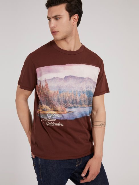 T-shirt Imprimé Devant Marron Guess