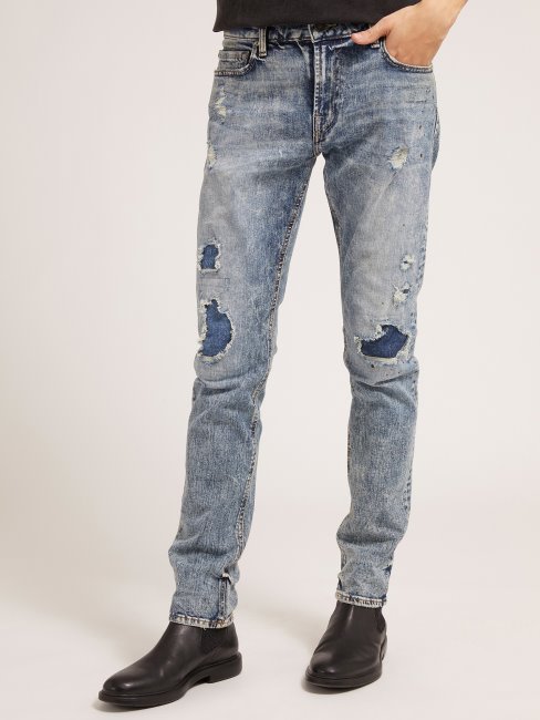 Guess Bleu Coupe Skinny Pantalon Denim Abrasions