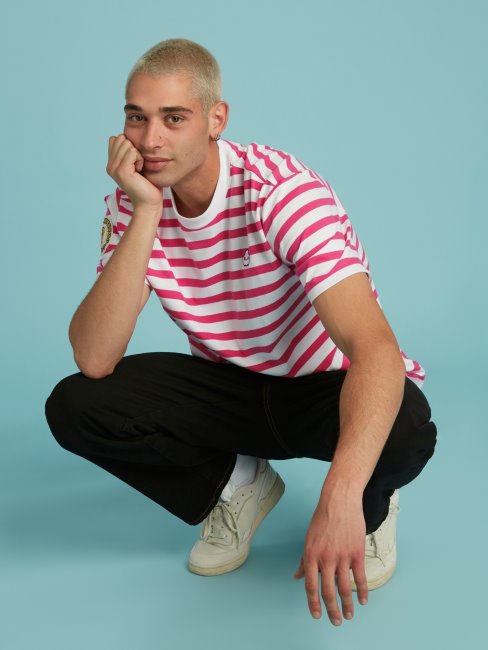 Tee Shirt Guess Rose à Rayures