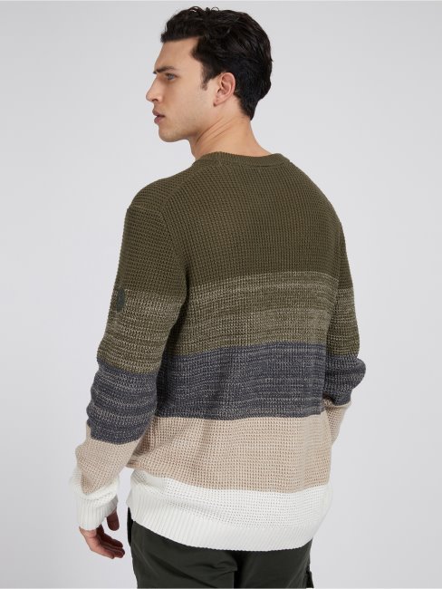 Pull Rayé Vert Multi Ras Du Cou Guess