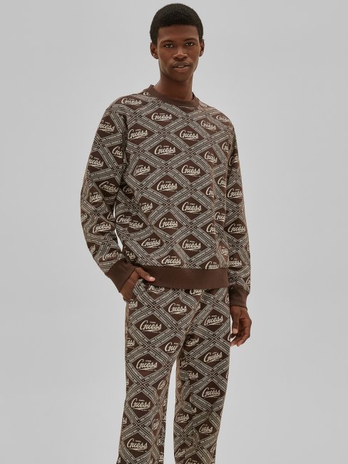 Guess Marron Multi Logo Pull Molletonné