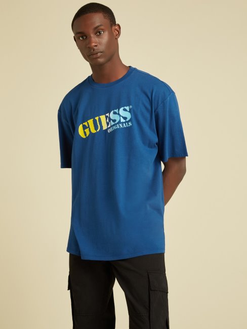 T-shirt à Logo Devant Guess Bleu