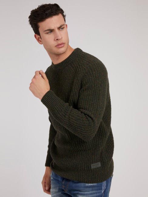 Pull Guess En Laine Côtelée Vert