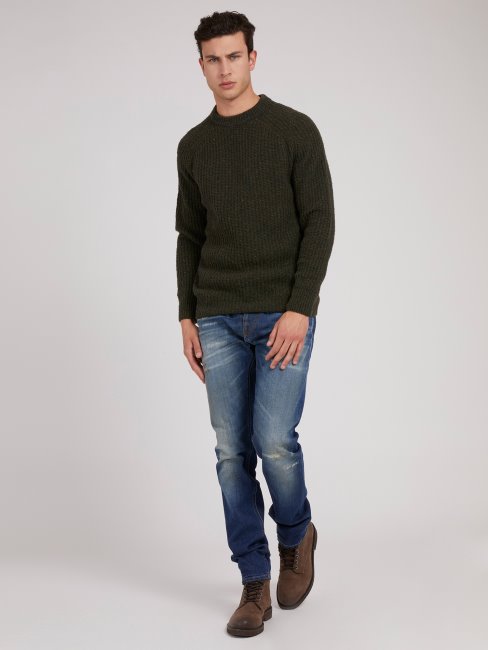 Pull Guess En Laine Côtelée Vert