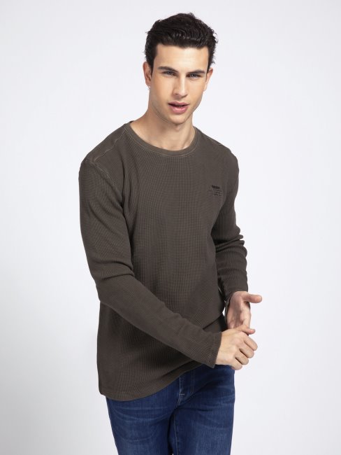 Pull Marron Logo Gaufré Guess