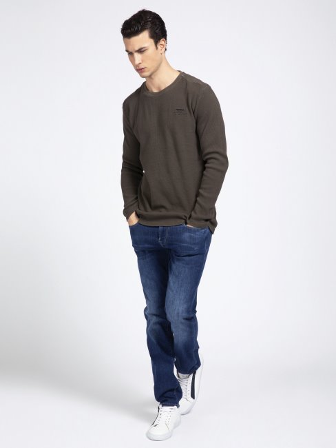 Pull Marron Logo Gaufré Guess