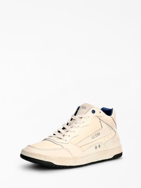 Baskets Pesaro Montantes En Cuir Véritable Guess Blanc