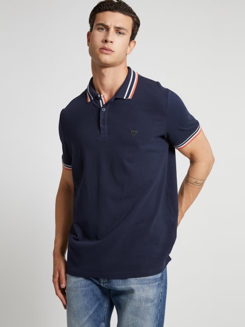 Polo Guess Bleu Avec Logo Sur Le Devant
